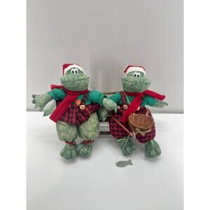 Vintage Sterling Christmas Frog Sitters with Wooden Stick Bench